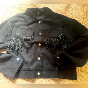 Black western Fringe Button-Up Jacket